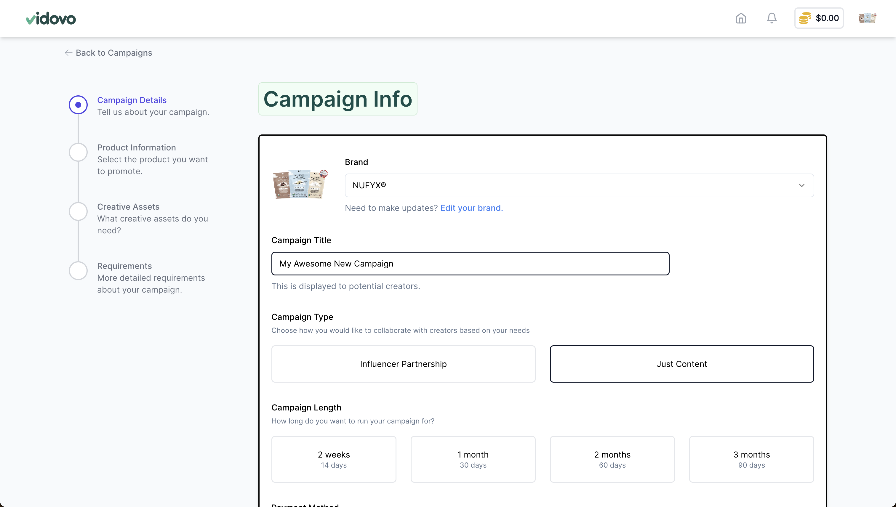 The create a campaign page. This is where you can create a campaign and publish it to our talent network.