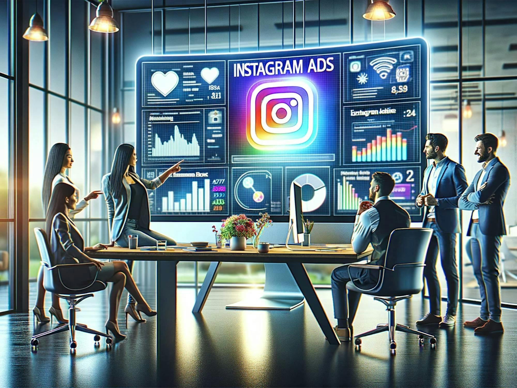 Are instagram ads worth it? Image of an instagram marketing agency looking at a board that says "instagram ads".